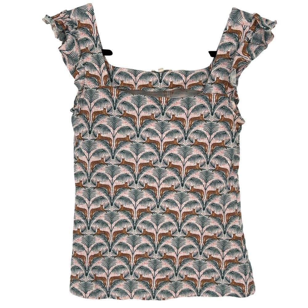 FatFace Lounging Leopards Flutter Sleeve Tank Womens 2 Palm‎ Print EUC